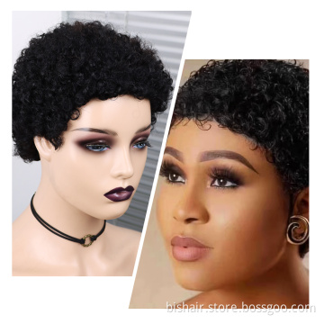 Wholesale Short Curly Hair Wigs Pixie Cut Brazilian Human Hair For Black Women Natural Black 99J 150% Density Glueless Wigs